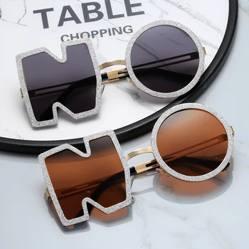 Nuevo de la Moda de Diamantes de Gafas de sol de las Mujeres de Lujo de la Marca de Diseño de Metal Carta de Gafas de Sol Mujer UV400 ShadesEyewear Oculos de sol