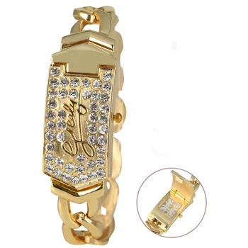 Nuevo de la Moda de Incrustar de Diamante de Cristal de Lujo de Plata de la Plaza Cubierta de la Aleta de la Mujer Reloj de Pulsera de Reloj de Oro feminino horloges vrouwen
