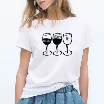 Nuevo de la Moda las Mujeres Camiseta Copa Impreso de Manga Corta O-cuello de Funny T-shirt de Vino Ocasional de las Mujeres de la Camiseta Marca de Ropa Streetwear