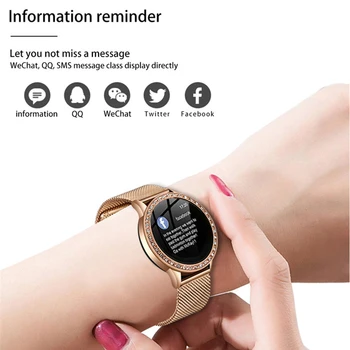 Nuevo Diamante de las Mujeres Rhinestone Relojes de Señora de Vestido de las Mujeres reloj inteligente de Oro shell impermeable smartwatch monitor de ritmo Cardíaco Para el iPhone