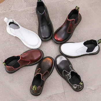 Nuevo Estilo Británico Martens Clásico Redondo Femenino Superior del Chelsea Boot Plana de Tobillo de Arranque Caliente de la Señora Short Botas Zapatos De Mujer
