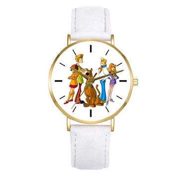 Nuevo Lindo Tintín Y Scooby Doo de las Mujeres DEL Reloj de Cuarzo relojes de Pulsera de Oro Blanco de Cuero de Bandas de la Historieta de la Moda Temporizador