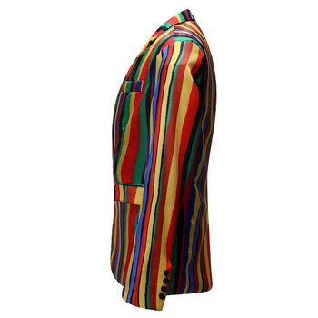 Nuevo Mens Colorido Estampado De Rayas Blazer Diseño De Tamaño Más Elegante Casual Male Slim Fit Traje De Chaqueta Cantante De Baile Abrigo Traje