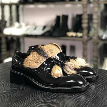 Nuevo Real pelaje Negro Oxford, Planos del talón de los Zapatos de Vestir Plana talón Diseñador de Moda para Hombre de Negocios Formales Zapatos