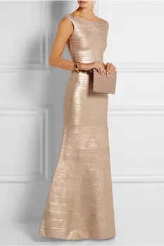 Nuevo Vestido largo tramo de Oro el auto-cultivo de la Moda la elegancia de lujo celebrity Vendaje vestido largo (H0858 )