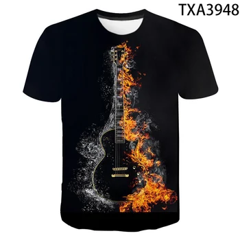 Nuevos hombres de la Banda en la Guitarra en 3D t-shirt para hombres de verano impreso en 3D T-shirt casual 3D guitarra patrón 3D T-shirt para niños parte superior de la camiseta 6XL
