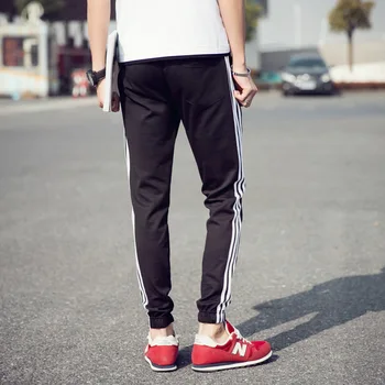 Nuevos Hombres de la Moda de los Deportes Pantalones de Estilo coreano Delgado-guarnición de Pantalones Casuales con Gran Tamaño de Rayas Parche de Correr para Hombre Pantalones Largos