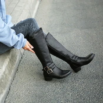 Nuevos Zapatos De Las Mujeres Botas De Invierno Cálido Botas Botas De Mediados De Gran Tamaño Negro Marrón Dedo Del Pie Redondo Botas De