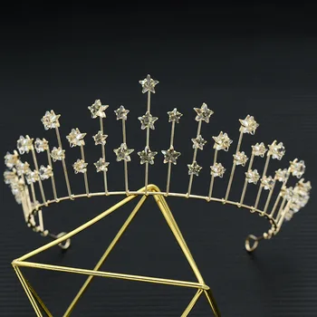 Nupcial Tiara de cristal de la Reina de la Corona de la Boda Accesorios para el Cabello diadema de Oro de la Estrella de Metal Semicircular Accesorios para el Cabello de Novia tiaras