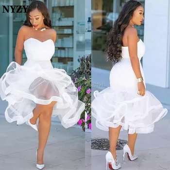 NYZY C141 África Blanca de Cóctel Vestidos de Volantes de Sirena de la Túnica de Sarao en Dubái Corto Fromal Vestido de Fiesta de 2019
