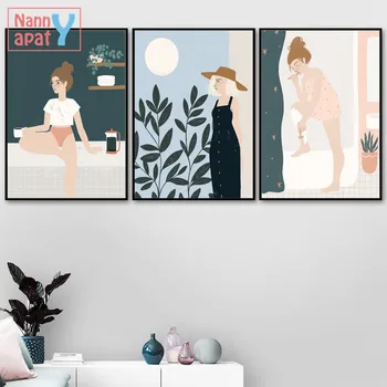 Nórdico Moderno Hogar Pintura Decorativa de las niñas de la Moda de dibujos animados Ilustración del Cartel Modular de Fotos para el Dormitorio y Sala de estar