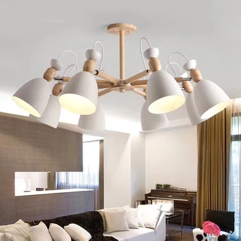 Nórdico moderno minimalista de madera maciza araña E27 220V, sala de estar, cocina apartamento de un dormitorio dormitorio restaurante lámpara de araña