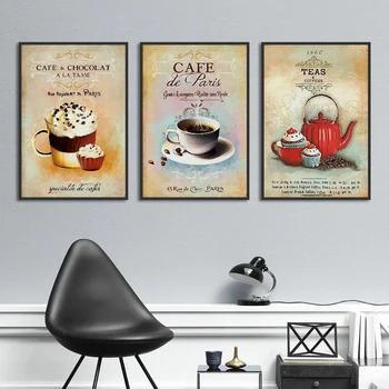 Nórdicos de pósters Vintage Moderno Minimalista Café de Postre Lienzo de pintura Abstracta la Casa de la Decoración de la Pared de la Cocina, Cuadros sin enmarcar