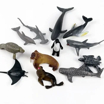 Oenux 12pcs Mini Mar de la Vida de los Animales Tiburón Ballena Penguin Modelo Original en Miniatura Marino del Océano de los Animales de las Figuras de Acción de Juguete de los Niños de Regalo