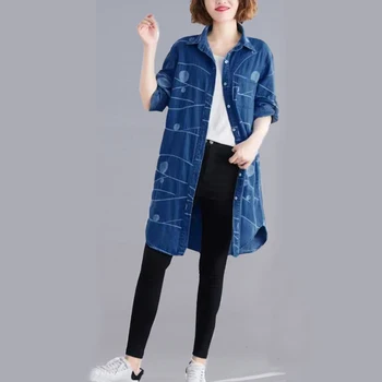Oladivi Plus Tamaño Mujeres Estilo coreano Bordado de Blusas de Mezclilla de Moda Otoño Casual Jeans Sueltos Camiseta Top Tee Túnica Blusas 5XL