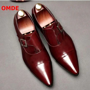 OMDE Genuino Hebillas de Cuero Mocasines Punta del Dedo del pie de los Hombres Zapatos de Vestir de Deslizamiento En Oxford Zapatos De los Hombres de Lujo de Zapatos Formales, Zapatos de la Boda