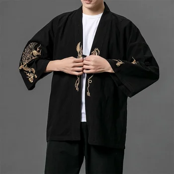 Online China de Tienda Yukata Negro Bordado de Asia Ropa Chaqueta Kimono de la Camisa de los Hombres Japoneses Tradicionales Kimonos Haori FF2803