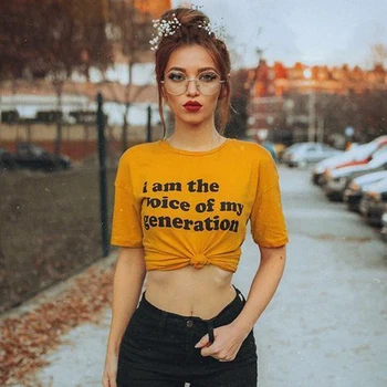 ONSEME yo Soy La Voz De Mi Generación Camiseta Mujer camiseta Amarilla Feministas Camisetas Hipster Streetwear Estética Camisetas Tops