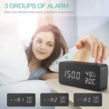 ORIA Reloj despertador Digital LED Reloj de Madera del Reloj de Alarma de Voz Temporizador de Control Fecha de Humedad, Temperatura Dormitorio Oficina de Decoración para el Hogar