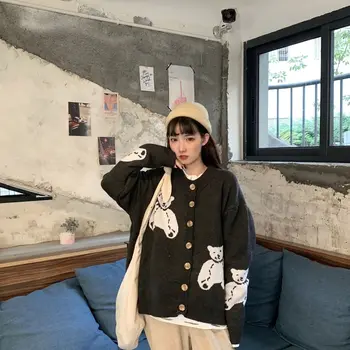 Otoño nuevo suéter capa femenina Han Feng linda chica suave lindo oso suelto universidad sweate