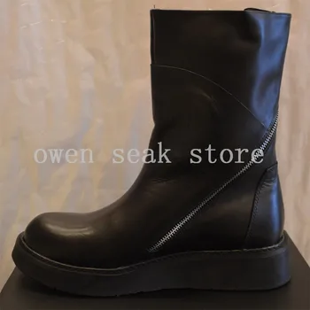 Owen Seak los Zapatos de los Hombres de Alta-la parte SUPERIOR del Tobillo Botas de Lujo de Formadores de Cuero Genuino Botas Casual Postal de Pisos Negro de Gran Tamaño de la Marca de la Zapatilla de deporte