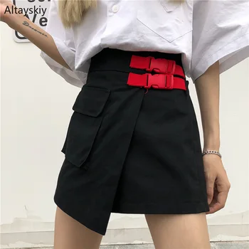 Pantalones cortos de las Mujeres Harajuku Irregular de Bolsillo Elegante Verano Suelto de la Calle de Carga Womens Corto Casual de Moda de Estilo coreano Nuevo partido Niña