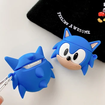 Para AirPods 1 2 3D Anime Sonic Auricular Caso De AirPods Pro Auriculares Bluetooth de dibujos animados The Hedgehog de la Cubierta de Silicona con Gancho