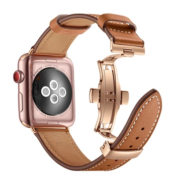 Para Apple de la Banda de Reloj del Cuero Genuino de la Rosa de Oro de la Hebilla de la Mariposa Apple Watch 6 5 4 3 2 1 Correa para el iWatch de 44 mm 40 mm Accesorios