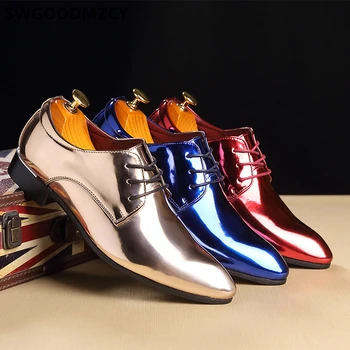 Patente De Cuero De Oxford Zapatos Para Hombres Más El Tamaño De Los Zapatos De Color Azul Diseñador Zapatos De Los Hombres De La Oficina De La Moda De Zapatos De Hombre De Vestir Formal