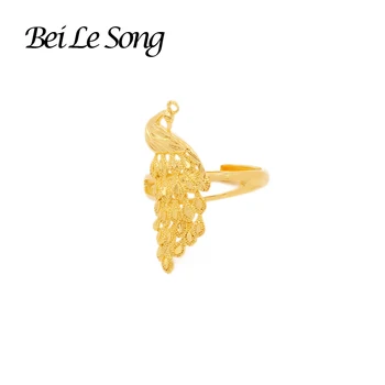 Pavo real de oro anillos de oro 24K color de anillo para las mujeres de la joyería francesa de la boda nupcial Anillo de los accesorios de tamaño variable, a la Par de anillo de la joyería