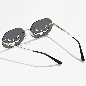 Peekaboo de calabaza vintage gafas de sol de las mujeres de montura divertidos accesorios masculinos gafas de sol oval hueco sin marco Halloween regalos