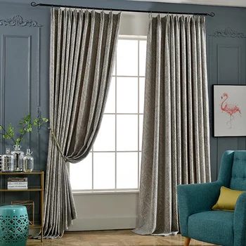 Personalizado cortinas de alto grado Nórdicos, Sencillas, modernas y de felpilla Jacquard de rayas gruesas de color gris de tela apagón cortina de tul cortinas N410