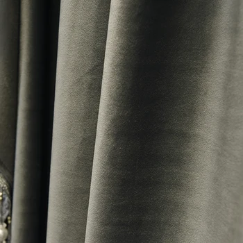 Personalizado cortinas de la clase alta Europea lujo Simple puro color gris francés de terciopelo bordado de encaje de la cortina de la cenefa de tul N043