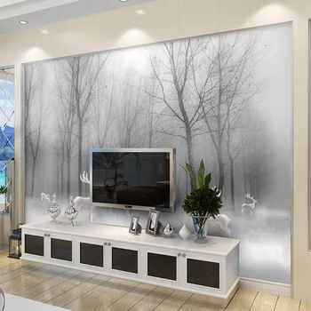 Personalizado de la Foto de fondo de pantalla Bosques de los países Nórdicos Elk Resumen Bosque en Blanco Y Negro de Paisajes Sala de estar Sala de Estudio Papier Peint Mural 3D