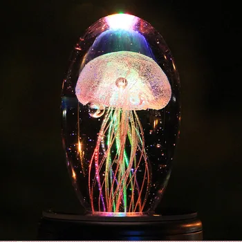 Pescados de jalea de Cristal de la Lámpara de Mesa Multi Color de la Mesilla de Luz de Noche Led con la luz de la Base de la Novedad Bebé Durmiendo a la Luz de Noche Led 3D de la Lámpara