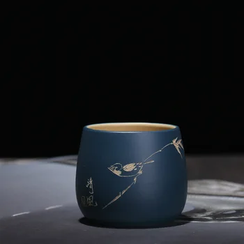 PINNY 110ML de Yixing Morado Mano Retratado tazas de té Mineral Natural Tallada a Mano Maestra Taza Púrpura Arena Tazón de Té de la Taza de Té
