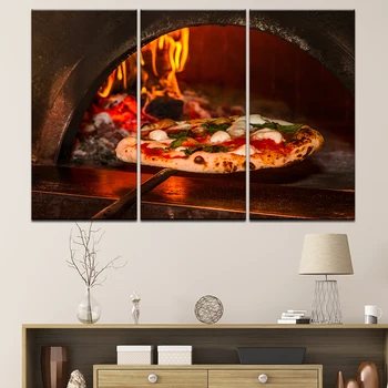 Pintura en tela, la comida Deliciosa Pizza de 3 Piezas de Arte de la Pared de la Pintura Modular Fondos de pantalla de Impresión del Cartel para la sala de estar Decoración para el Hogar