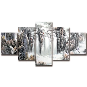Pinturas en lienzo de Modular la Decoración del Hogar De 5 Piezas de Tinta de la pintura de Paisaje Natural Cartel de la cascada de Fotos de la Pared de la Sala de Arte