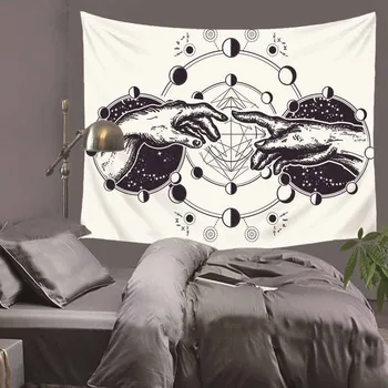 Planeta dibujado a mano, negro, blanco Tapiz Adornos para Colgar en Pared Bosque de la Noche Estrellada de Tapices Para la Sala de estar Dormitorio