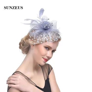 Plumas de Tul de Perlas de la Boda Accesorios para el Cabello de Novia Sombreros de la Flora de las Mujeres Elegantes de la Fiesta de los Sombreros sombreros de boda SH33