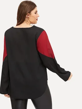 Plus tamaño 4XL XXXXL Patchwork V-Cuello de las Mujeres Blusa Casual de Gasa Delgada para Mujer de la Ropa Camisas Tops