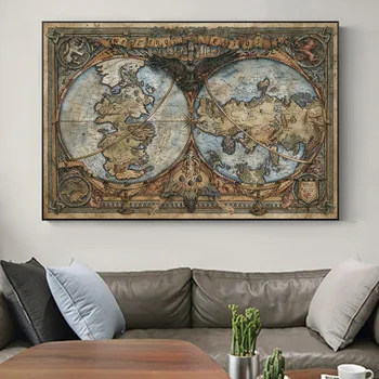 Poniente Y Essos Mapa del Mundo En el Arte de Pared de Imagen Juego de Tronos TV Posters Y las Impresiones de la Lona de Pintura Para Vivir Decoración de la Habitación