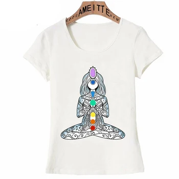 Popular Yo ga Pose Om Chakras, Meditación Zen en el Arte de la Camiseta de Verano de las Mujeres t-shirt Casual Chica Tops de Moda Mujer Camisetas
