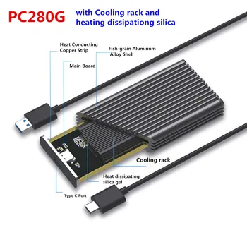 Portable SSD Carcasa de Aluminio de Soporte PCIe NVME/NGFF caso de M. 2 M/B&M SSD de Tipo C 3.1 Sólida caja de disco duro