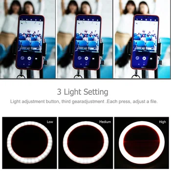 Portátil LED Selfie Anillo de Linterna Fit de Dim Entorno de Auto-temporizador de la Luz de la Herramienta Luminoso Anillo Clip para Teléfonos Celulares Tablets