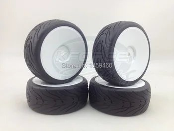 Pre-Pegado 4pcs 1/10 Touring Neumáticos Neumático de la Llanta Plato (Material Blanco) 0 mm desplazamiento se ajusta a la 1:10 de turismos 1/10 de los Neumáticos
