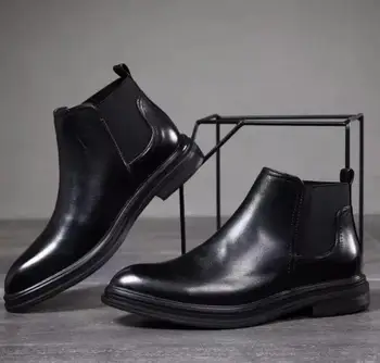 Primavera de Invierno de Piel de los Hombres del Chelsea Botas de Cuero Zapatos Casuales de hombres Británicos Estilo Slip-on de Vestido de Novia Corto de Arranque Para el Hombre