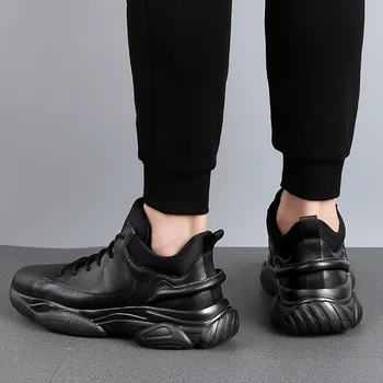 Primavera/Otoño de 3 CM de Aumento de la Altura de Cuero Ocasionales de los Hombres Zapatillas de deporte de los Hombres del Elevador Zapatos de Suela Gruesa de los Hombres Jóvenes Diaria Calzado