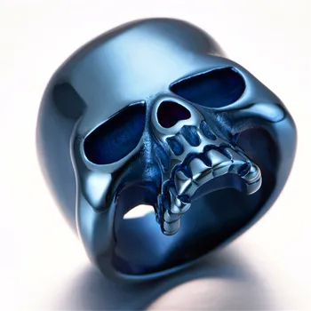 Punk acero de titanio joyería blue boy esqueleto anillo