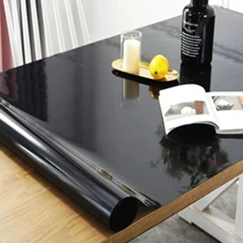 PVC negro Mantel Impermeable Suave Mesa de Café de Cristal de la Estera a prueba de Aceite TV Contador de Tela 1.0 mm Anti-quemaduras de Cocina de Plástico Suministros